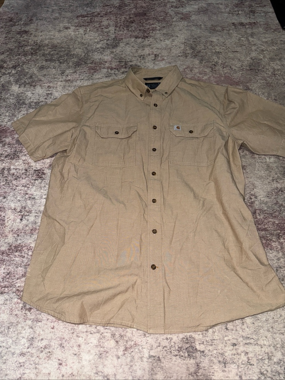 Carhartt Men's Short-Sleeve Button-Down Shirt in Khaki Tan